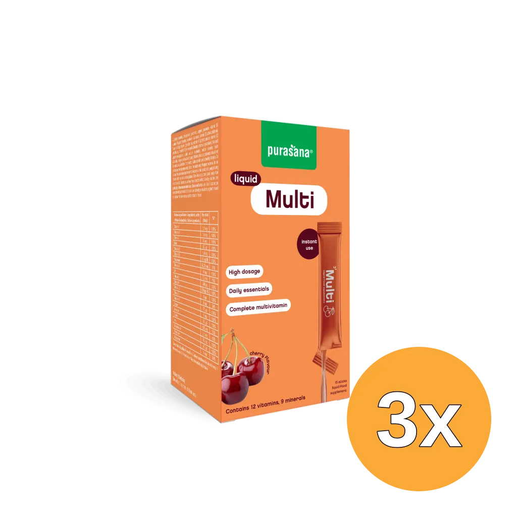 3x Purasana Multivit Liquid Gelstick 10ml (15 stuks)