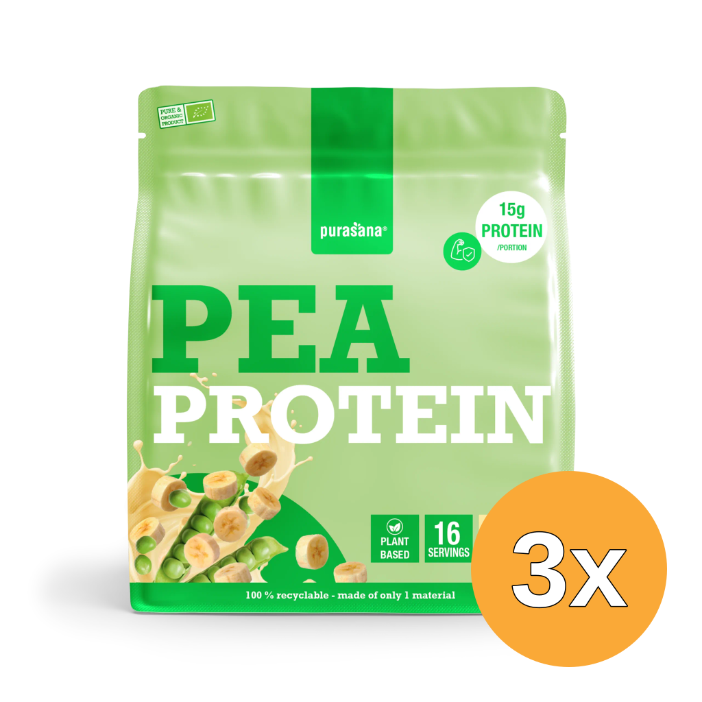 3x Purasana Plant Protein Erwt Banaan Bio (400 gr)