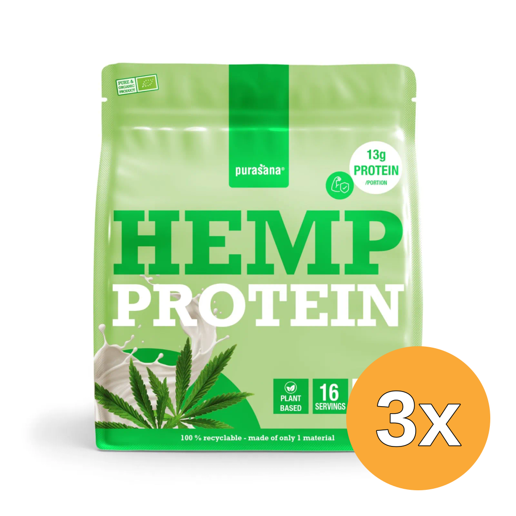 3x Purasana Plant Protein Hennep Natuurlijk Bio (400 gr)