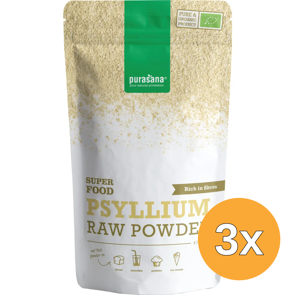3x Purasana Psyllium Poeder/Poudre Vegan Bio (200 gr)