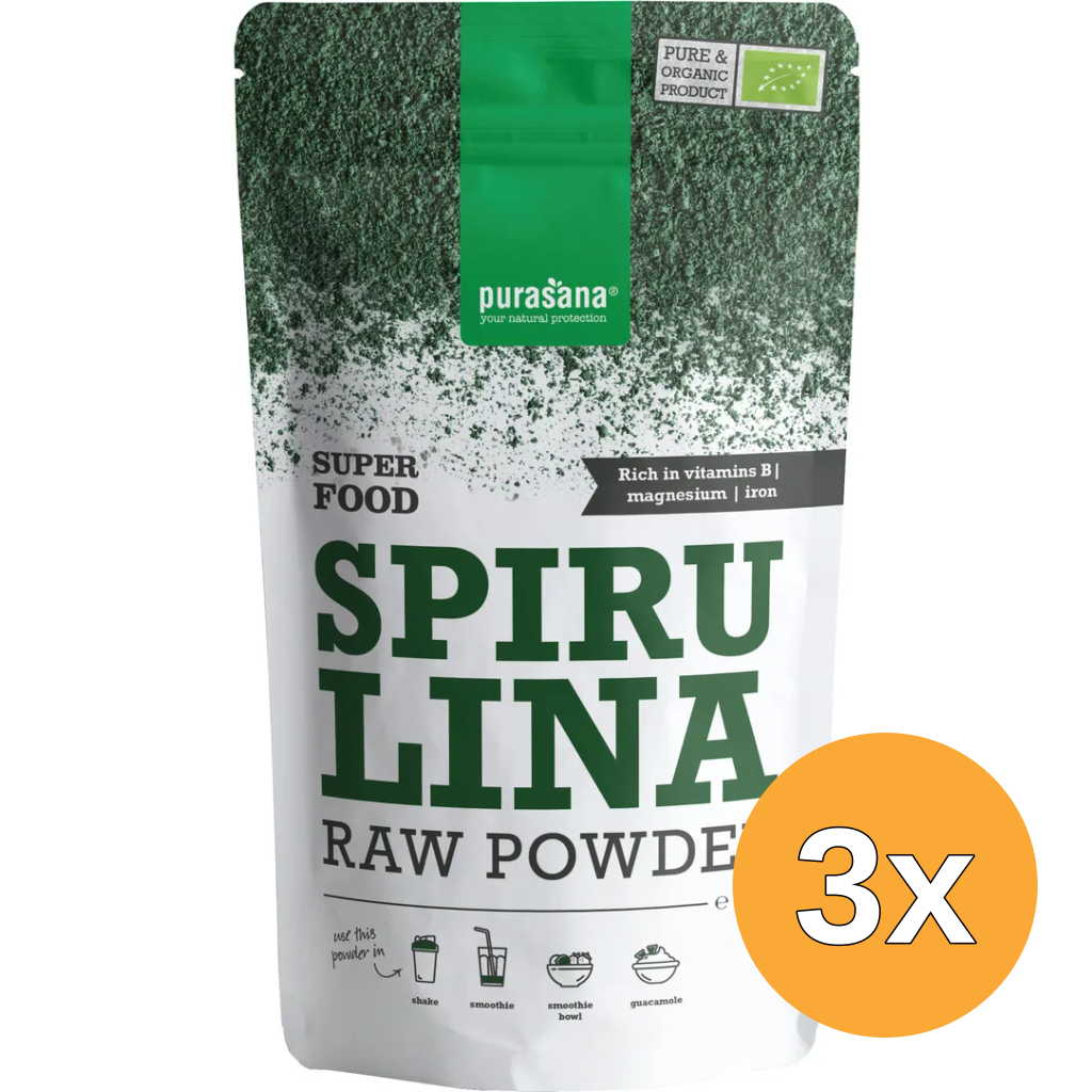 3x Purasana Spirulina Poeder/Poudre Spiruline Vegan Bio (200 gr)
