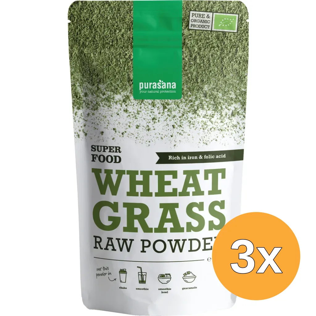 3x Purasana Tarwegras Poeder/Poudre Herbe De Ble Vegan Bio (200 gr)