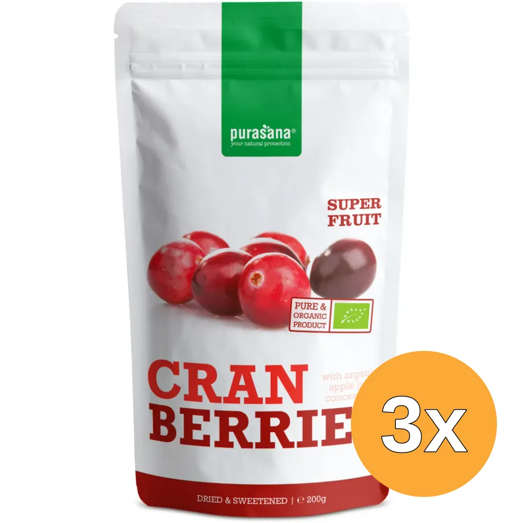 3x Purasana Veenbessen Cranberries Vegan Bio (200 gr)