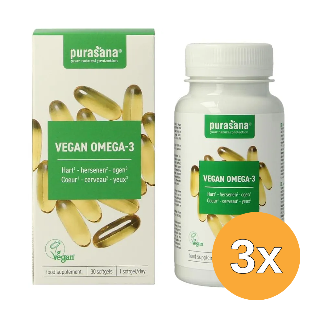 3x Purasana Vegan Omega-3 Algenolie (30 softgels)