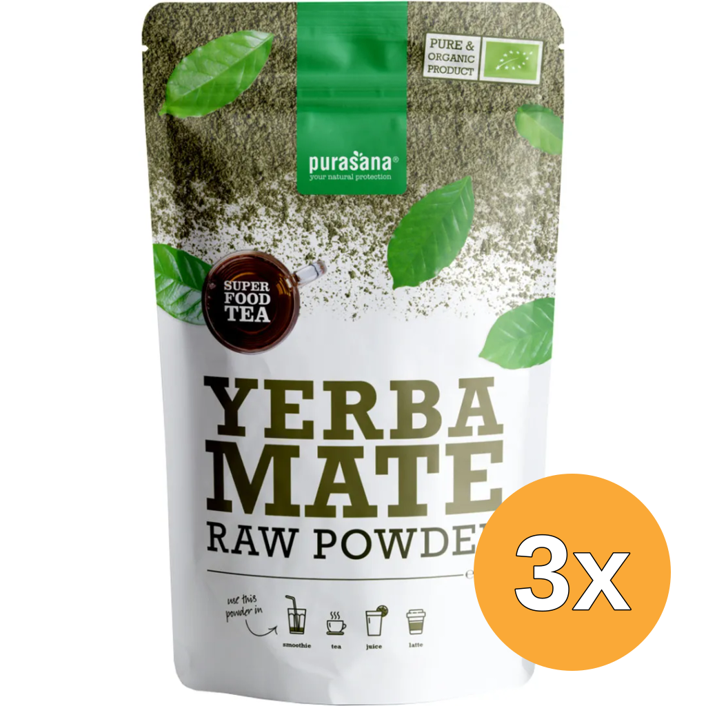 3x Purasana Yerba Mate Thee Poeder - Vegan Bio (100 gr)