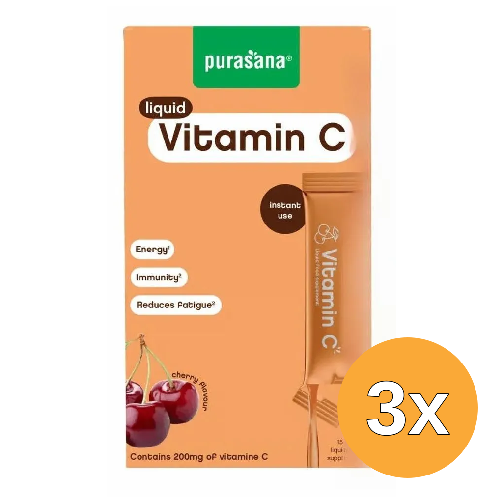 3x Purasana Vitamin C Liquid Cherry (15 x 10 ml)