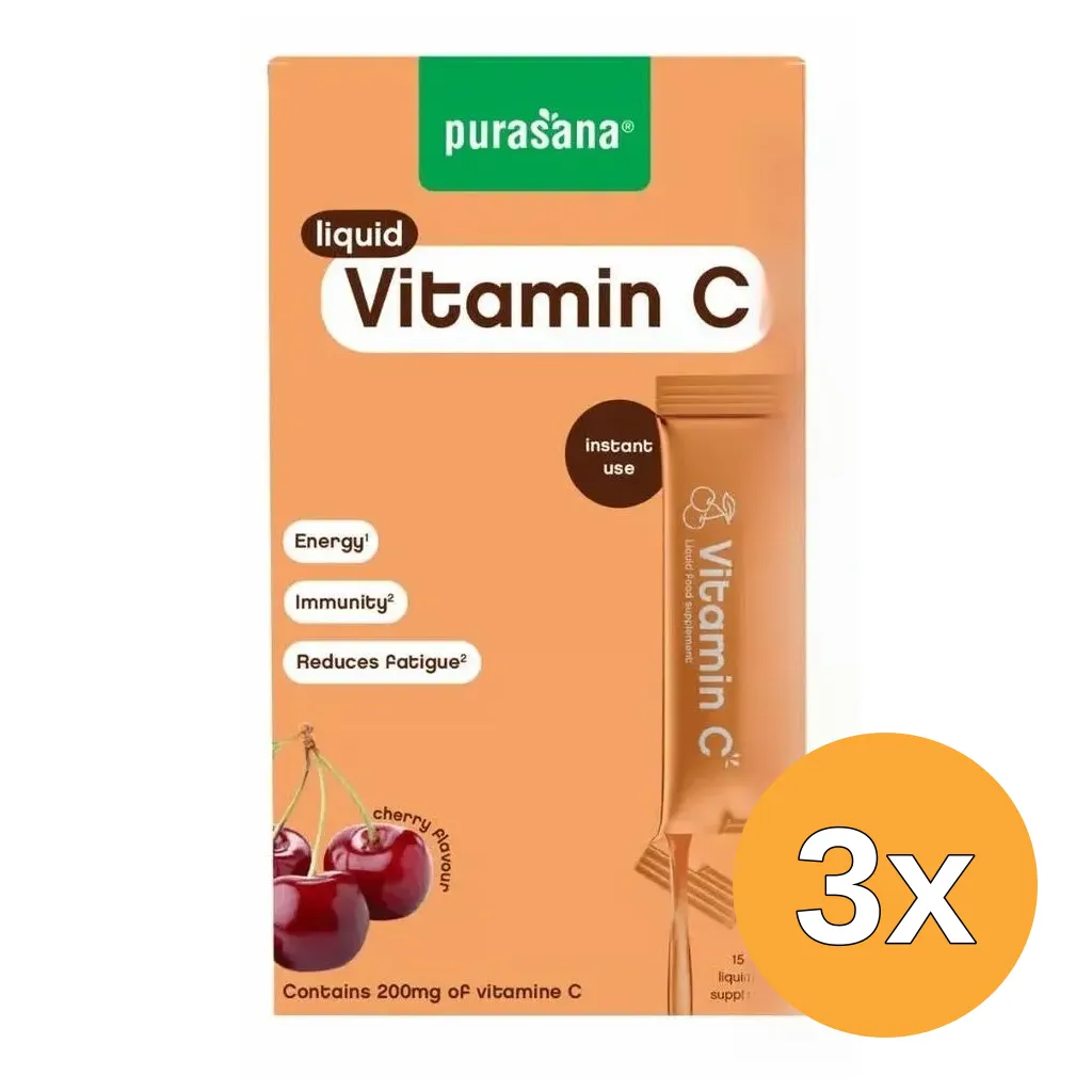 3x Purasana Vitamin C Liquid Cherry (15 x 10 ml)