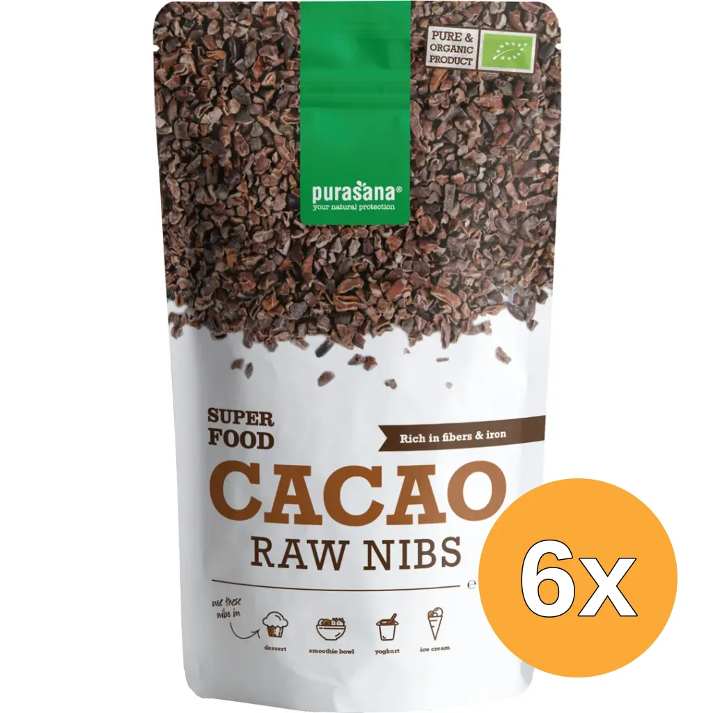 6x Purasana Cacao Kernen - Vegan Bio (200 gr)