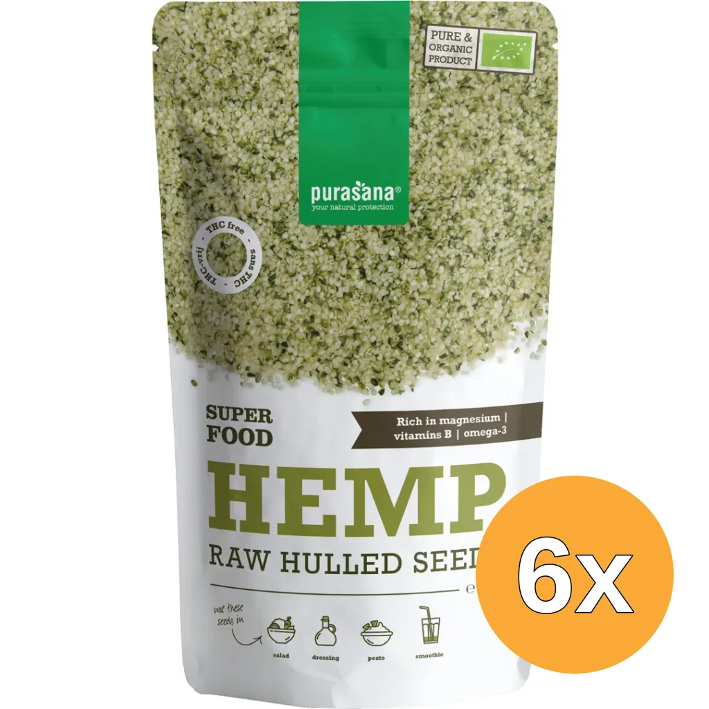 6x Purasana Gepeld Hennepzaad Hulled Hemp Seeds Bio (200 gr)