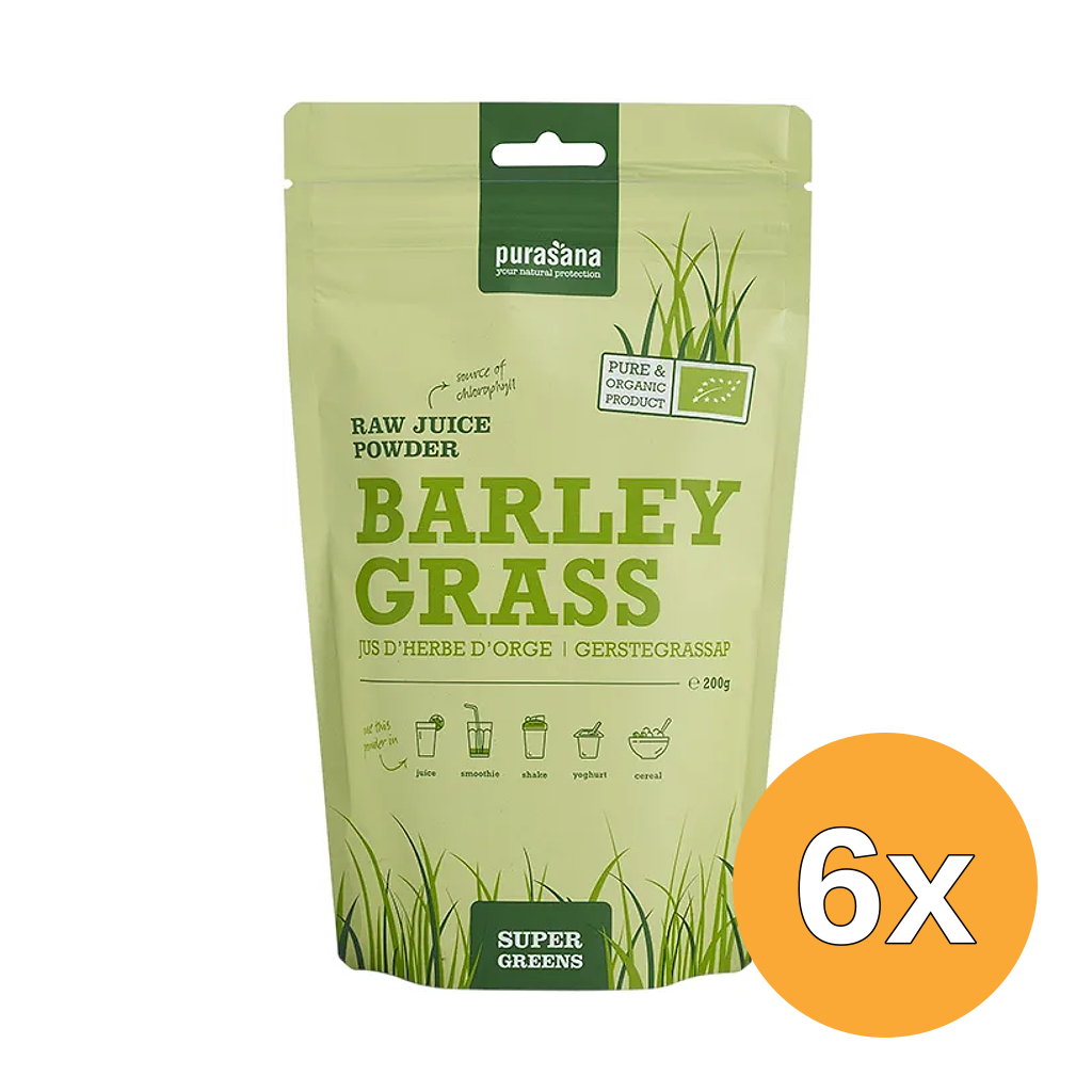 6x Purasana Gerstegras Sappoeder/Poudre Jus Herbe D'Orge Bio (200 gr)