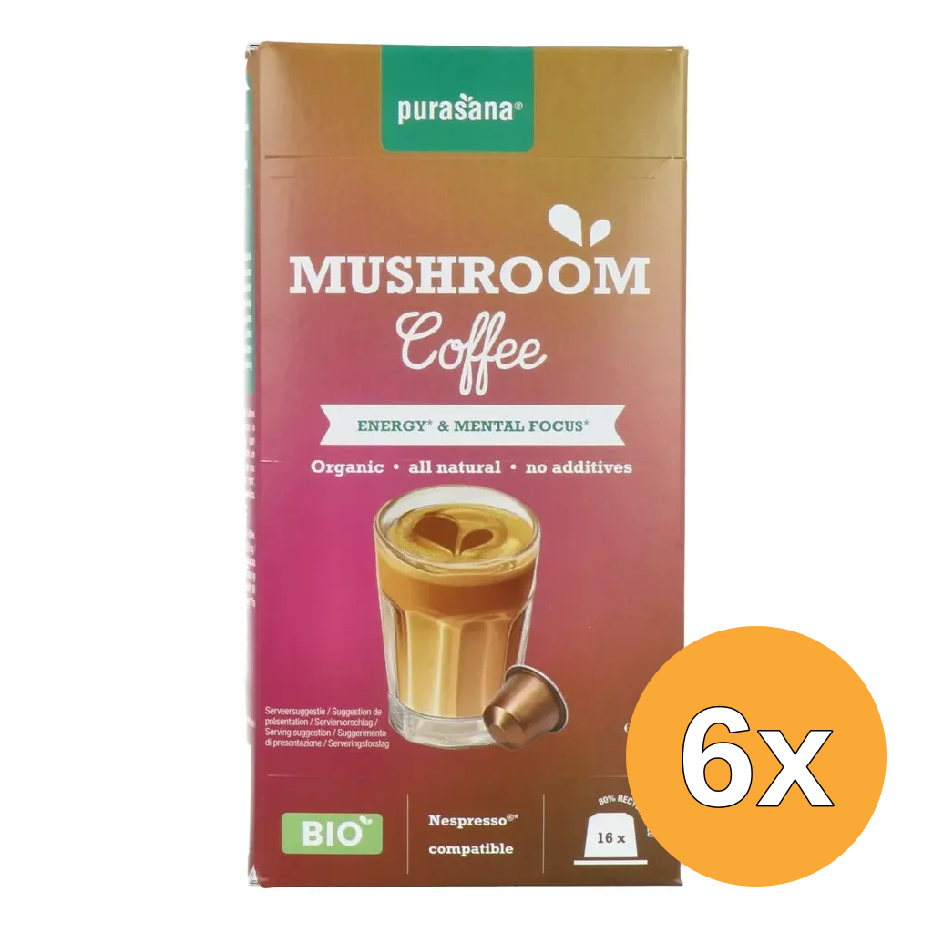 6x Purasana Hot Drinks Mushroom Coffee Caps Bio (16 x 1,5 gr)