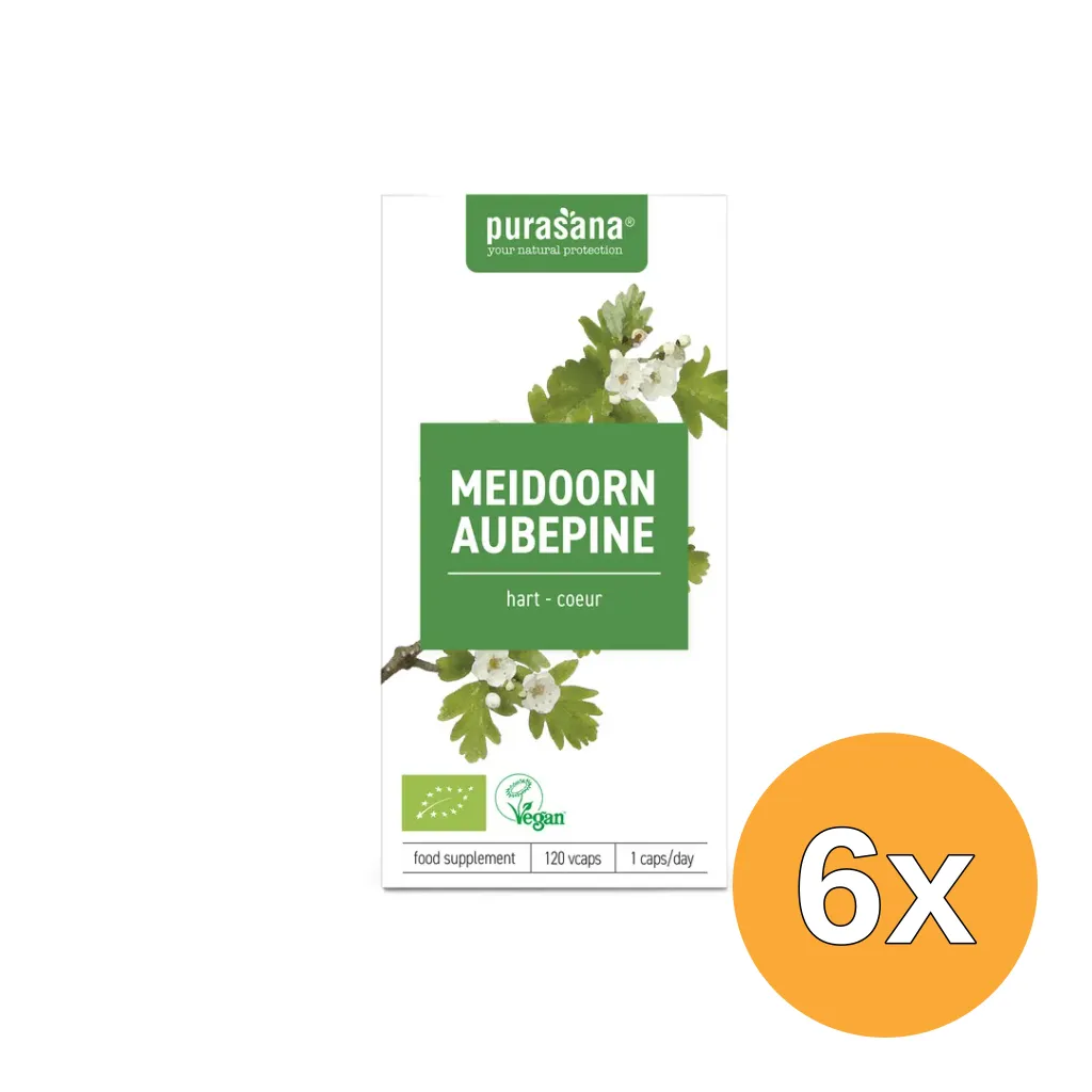 6x Purasana Meidoorn/Aubepine Vegan Bio (120 vega capsules)