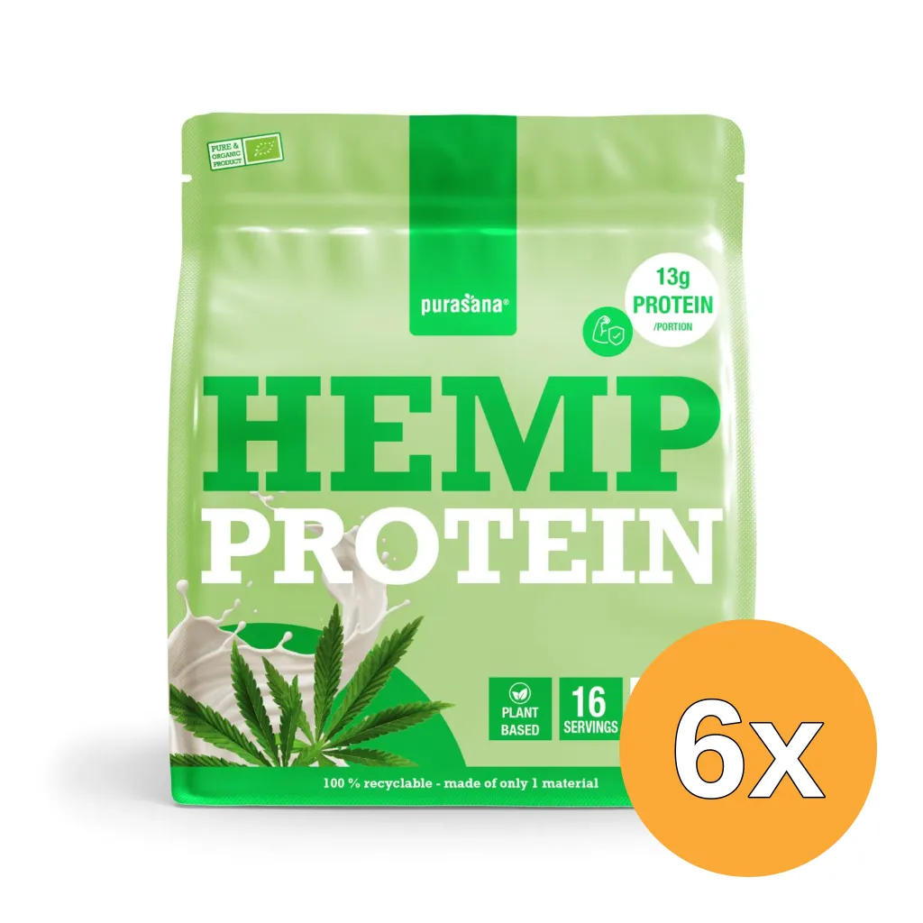 6x Purasana Plant Protein Hennep Natuurlijk Bio (400 gr)