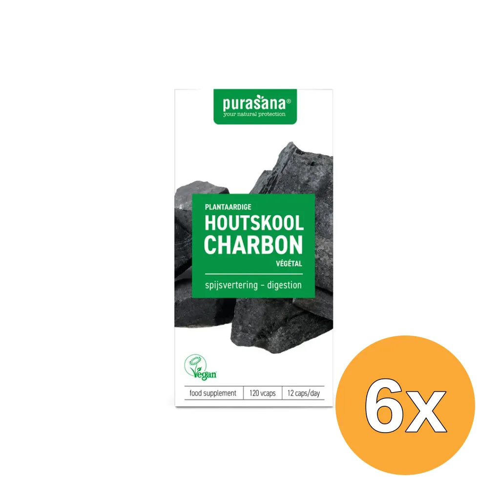 6x Purasana Plantaardige Houtskool/Charbon Vegetal Vegan (120 capsules)