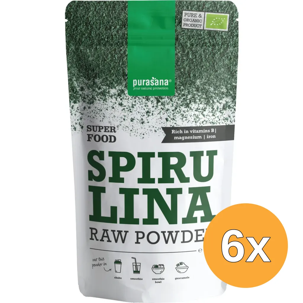 6x Purasana Spirulina Poeder/Poudre Spiruline Vegan Bio (200 gr)