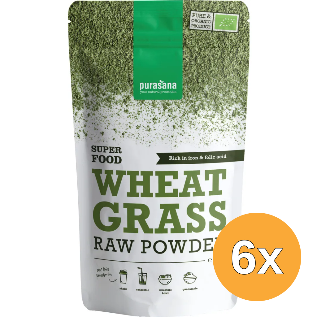 6x Purasana Tarwegras Poeder/Poudre Herbe De Ble Vegan Bio (200 gr)