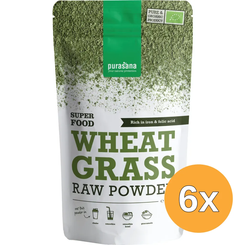 6x Purasana Tarwegras Poeder/Poudre Herbe De Ble Vegan Bio (200 gr)