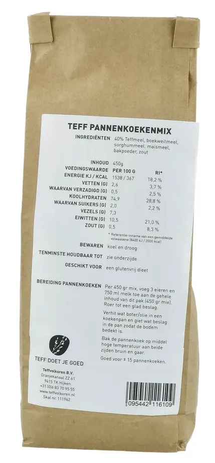Teff Pannenkoekenmix Glutenvrij (450 gr)