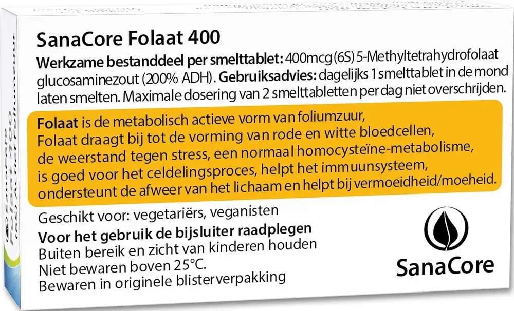 Sanacore Folaat 400 Smelttabletten (60 tabletten)